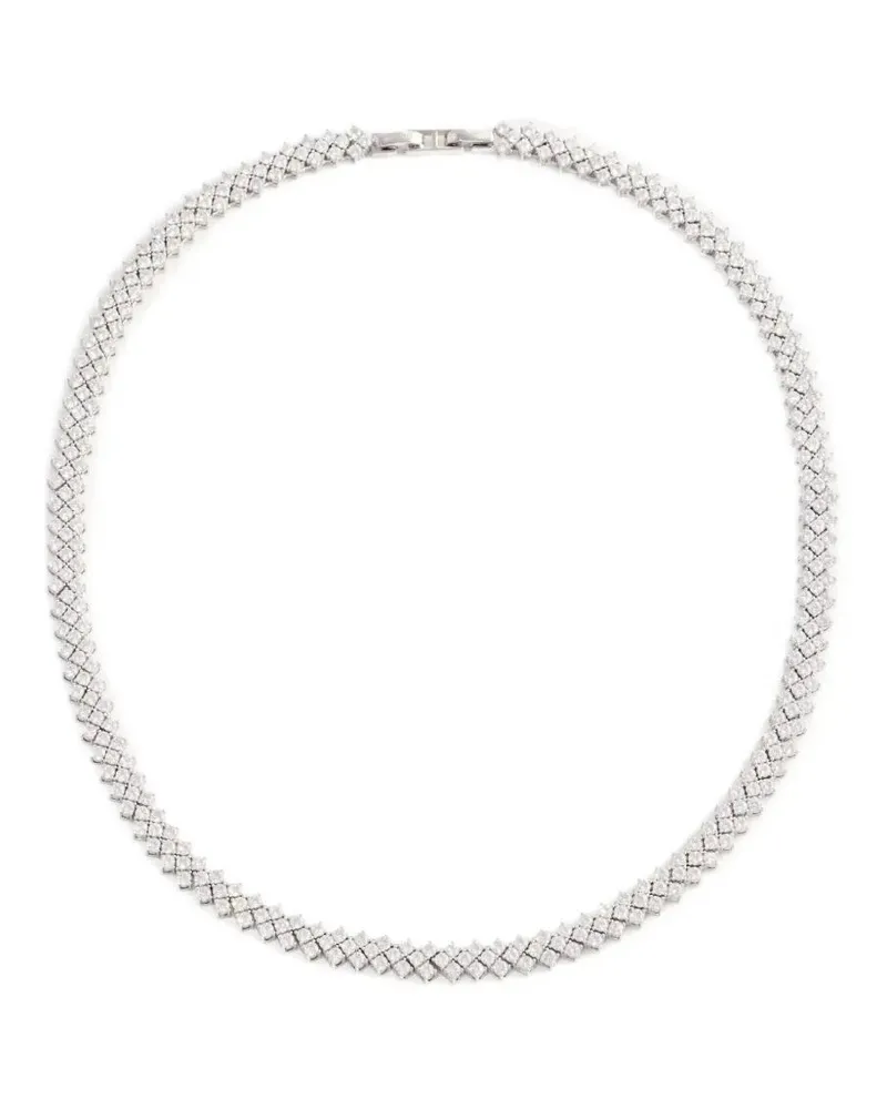 Self-Portrait Silver Crystal Necklace Metallic