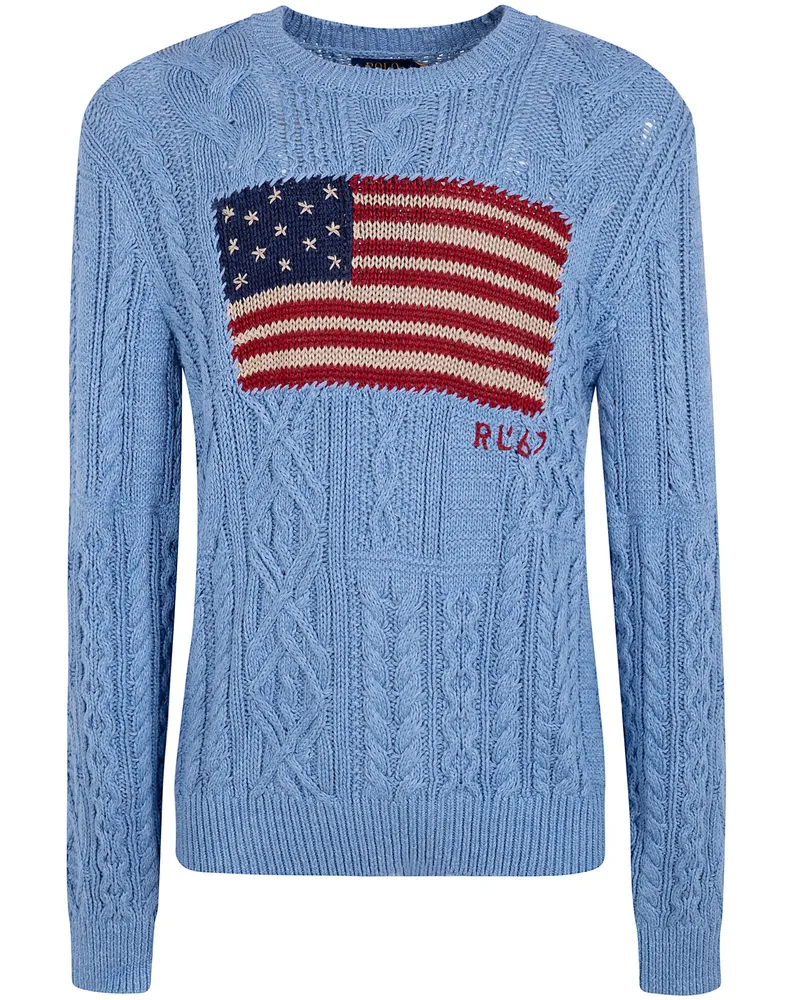 Ralph Lauren Long Sleeves Round Neck Flag Sweater Blue