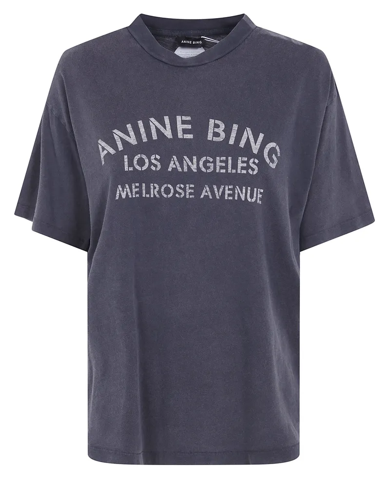 Anine Bing T-Shirt Short Sleeve "Cade" Tee Melrose Stencil Black