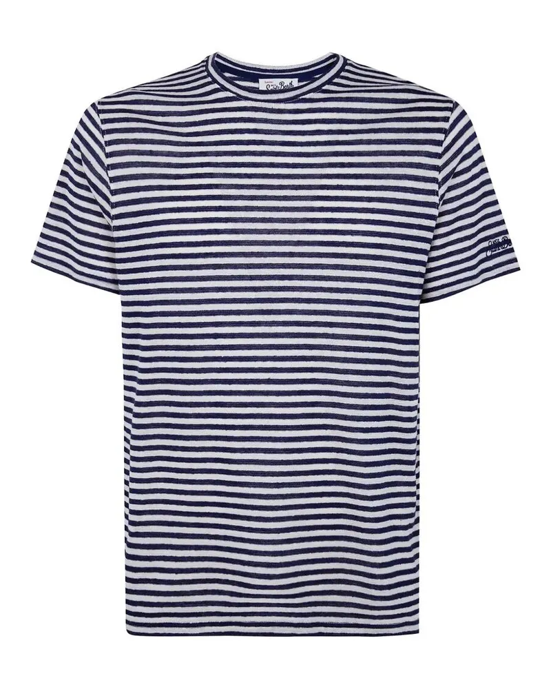 MC2 Saint Barth Stripes Linen T-Shirt Blue