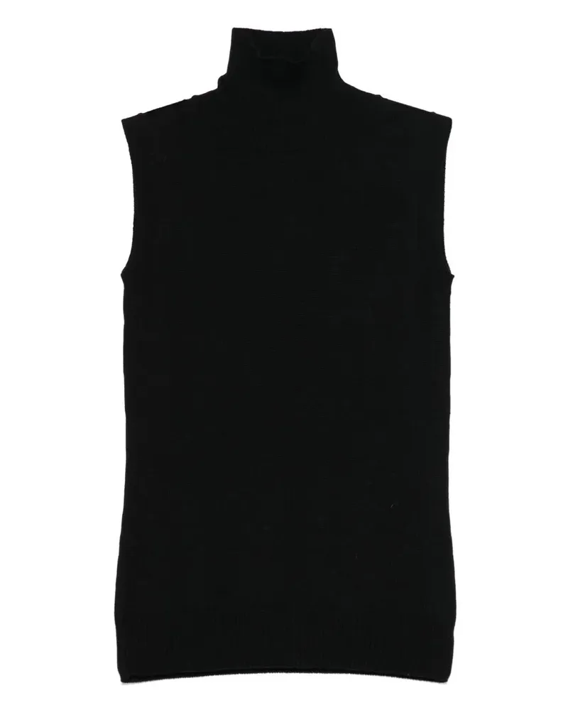 Max Mara Turtle Neck Sleeves Less Woven "Vertigo" Top Black