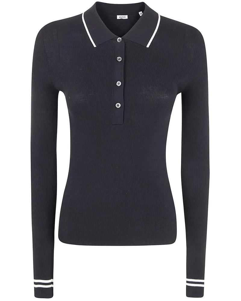 ASPESI Long Sleeves Polo Neck Sweater Black