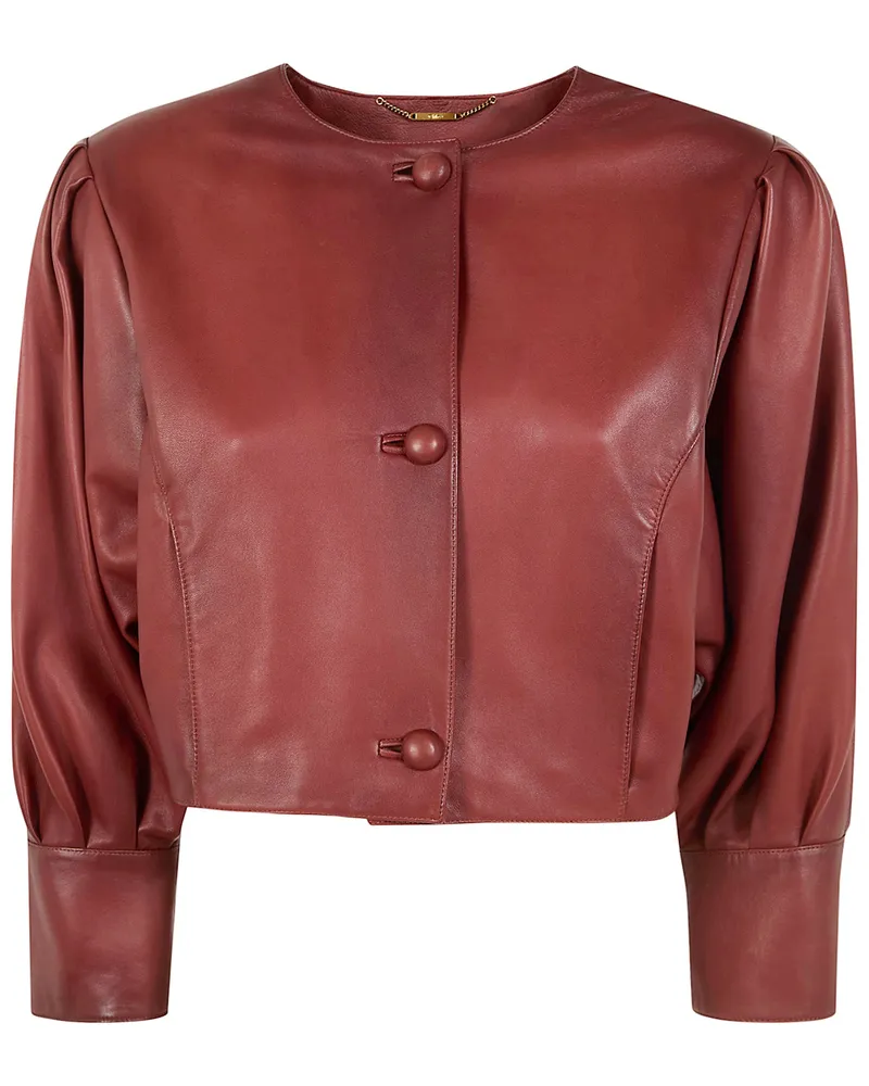 Chloé Cropped Leather Round Neck Jacket Brown