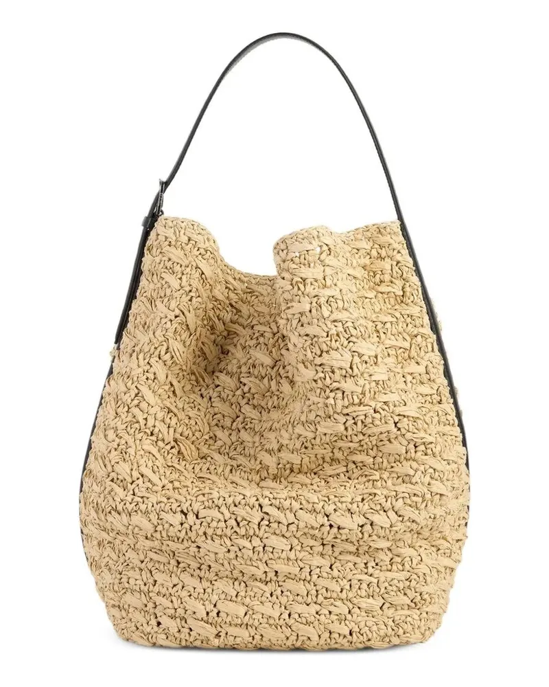 Totême Belted Raffia Tote Bag Beige