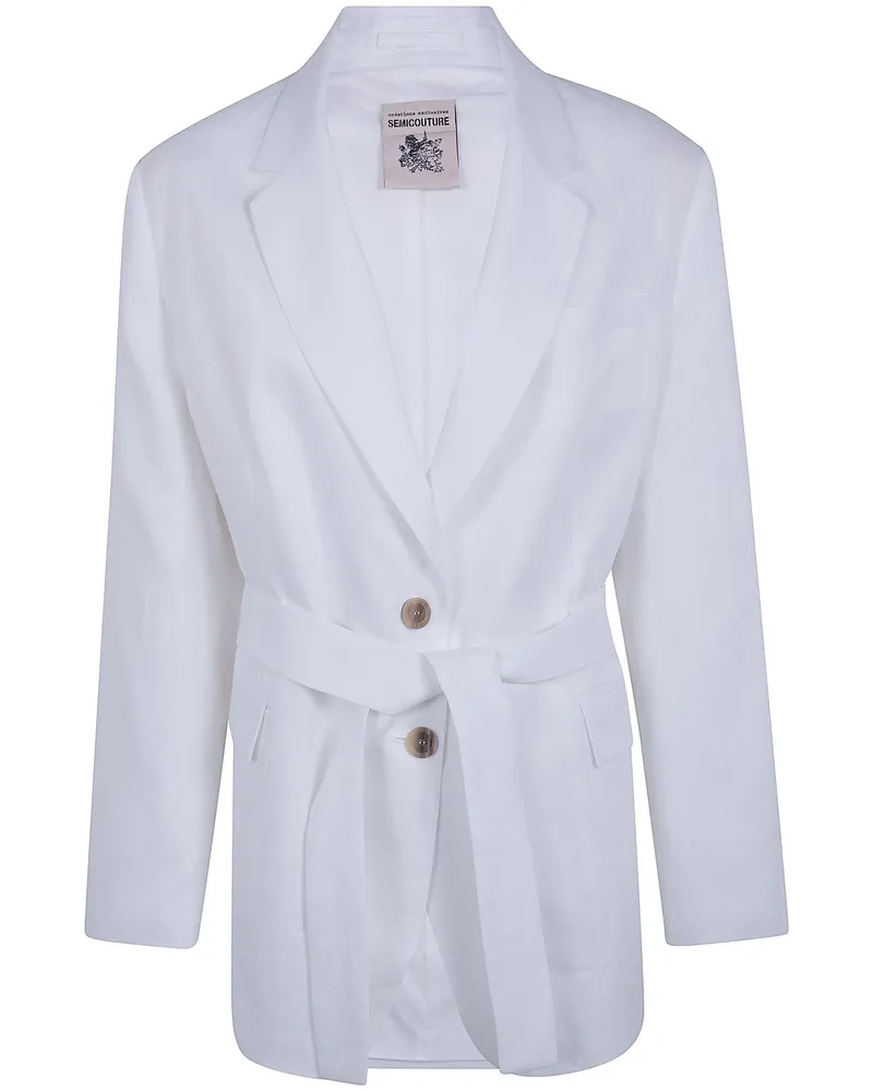 Semicouture Belted Linen Jacket White