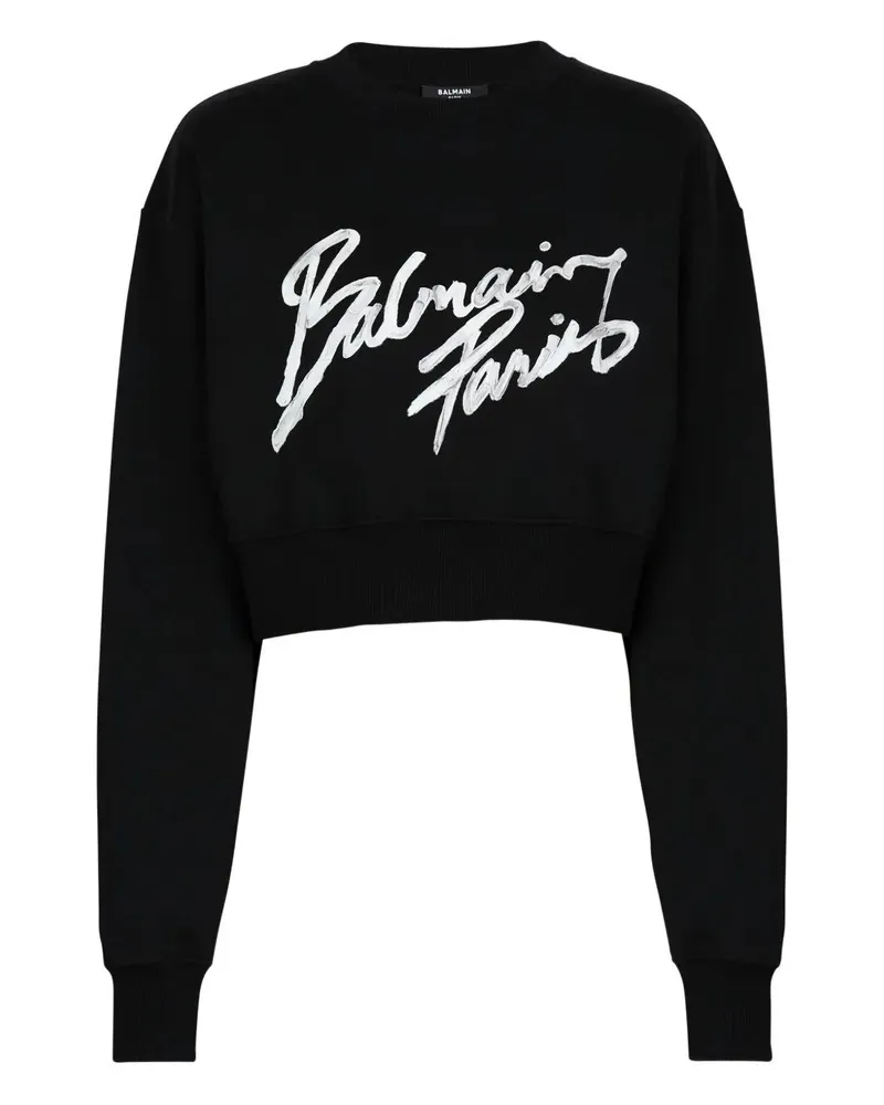 Balmain Balmain Paris" Cropped Roundneck Sweater Black