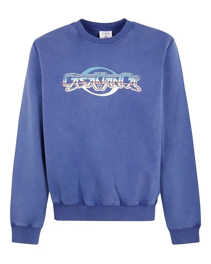 Casablanca Paris Chrome Text Printed Sweatshirt Blue