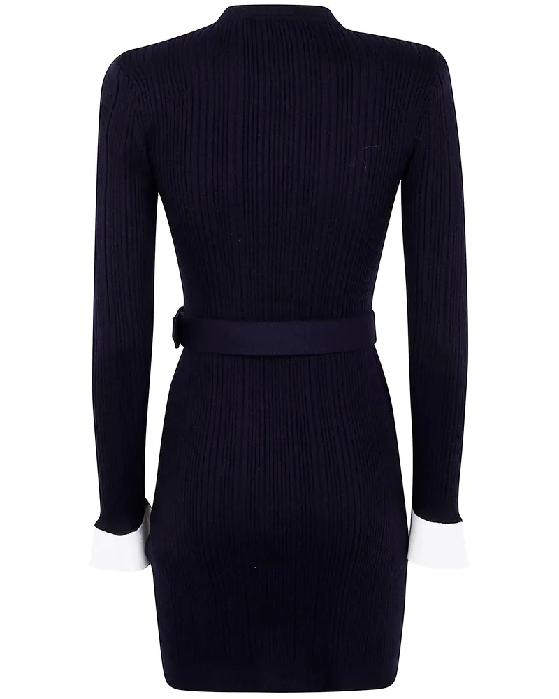 Self-Portrait Viscose Knit Mini Dress Blue