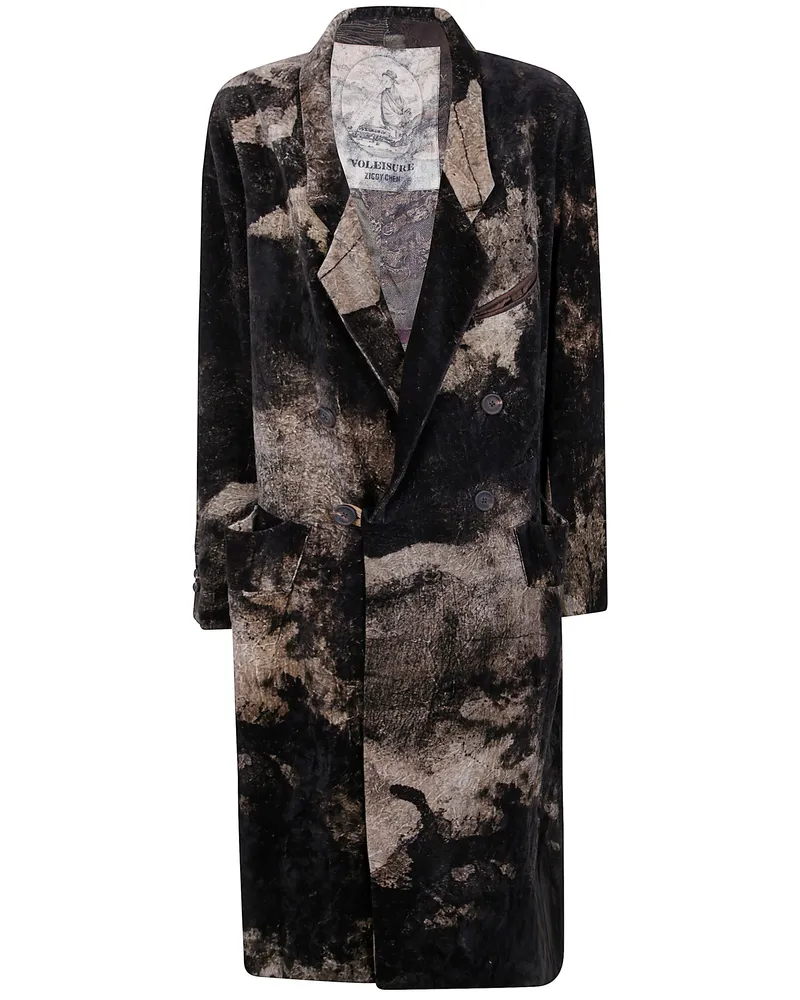 Ziggy Chen Velvet Double-Breasted Long Coat Multi
