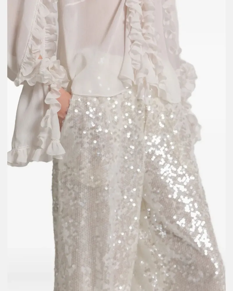 Alberta Ferretti Wide Leg Sequins Trousers White