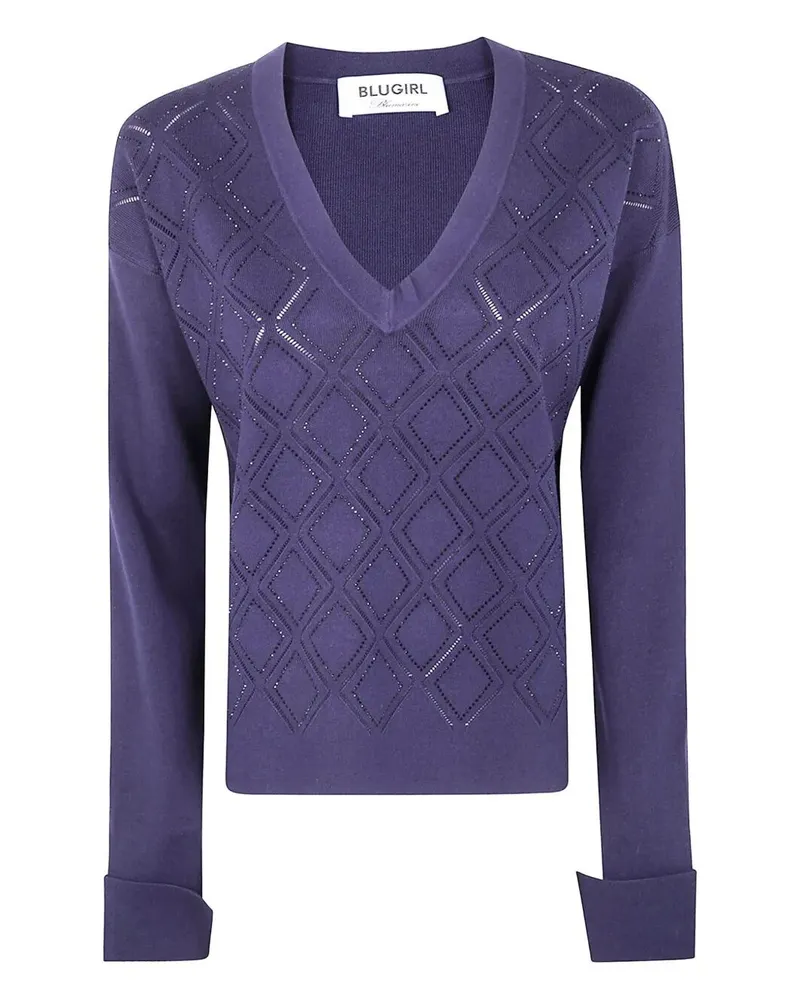 Blumarine Viscose V Neck Sweater Black