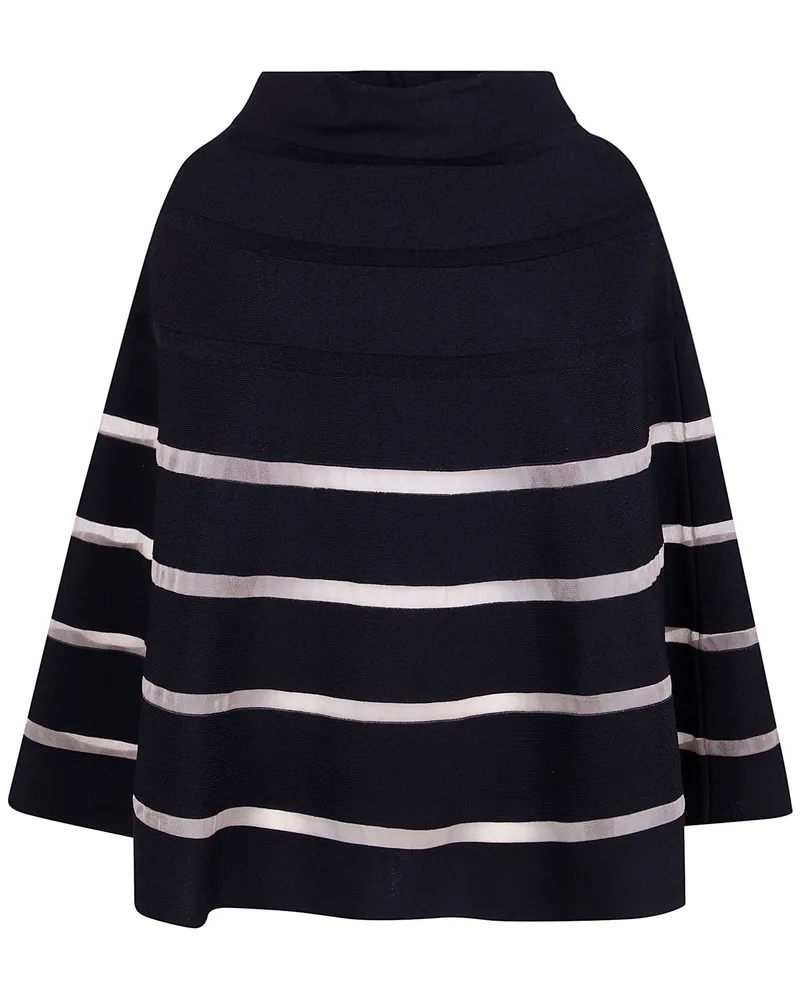 Balmain Stripes Viscose Knit Flare Long Skirt Black