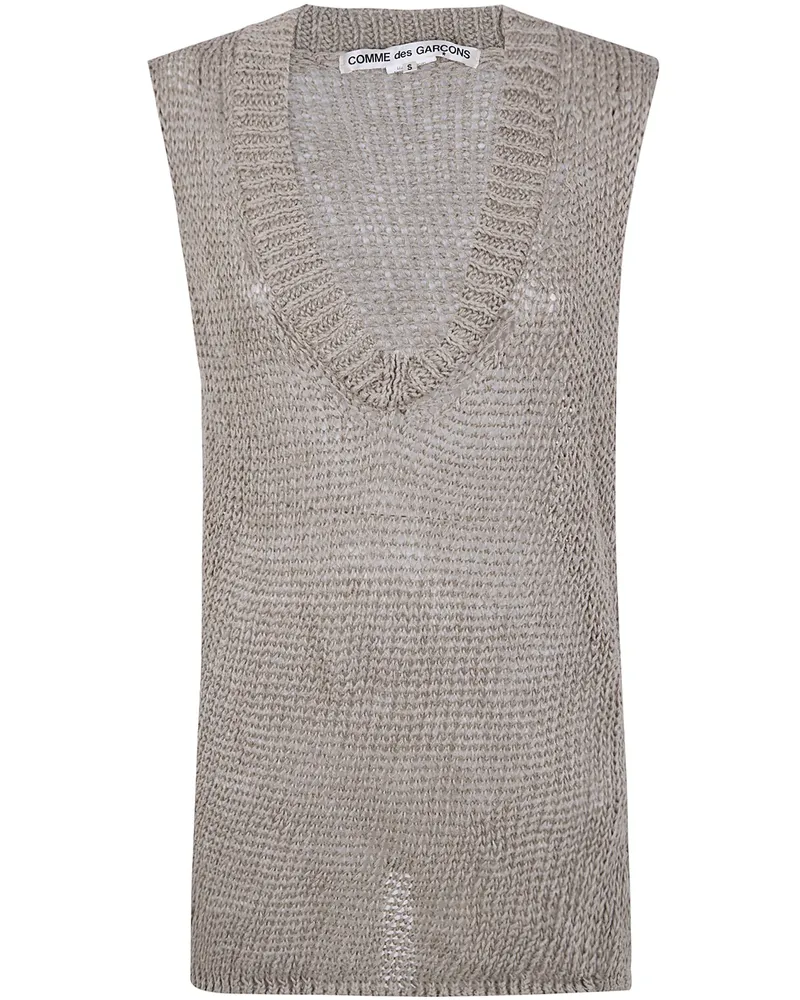 Comme des Garçons V Neck Gilet Sweater Beige