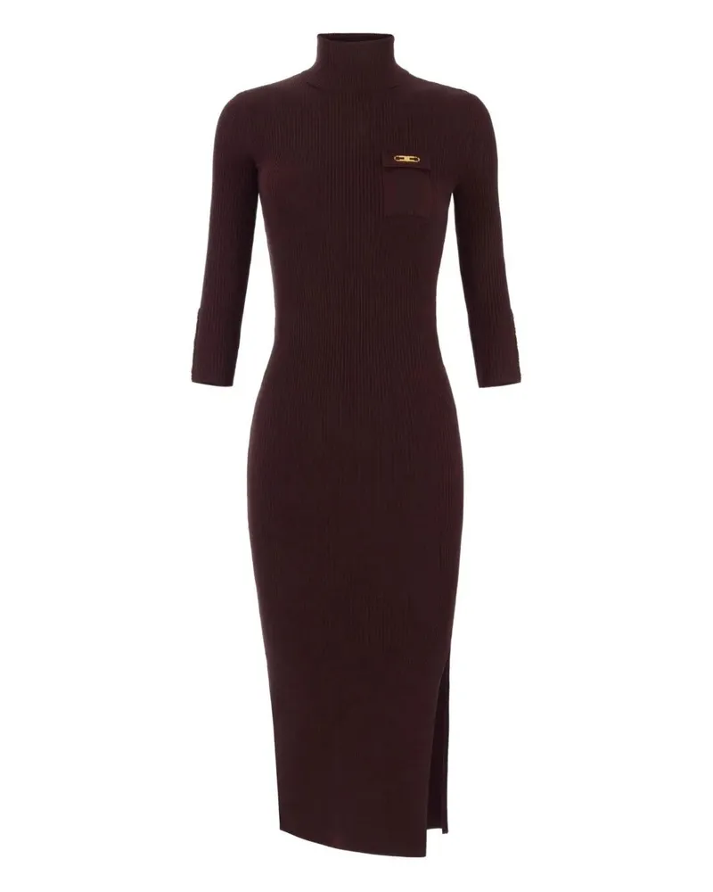 Elisabetta Franchi Turtleneck Ribbed Dress Pink