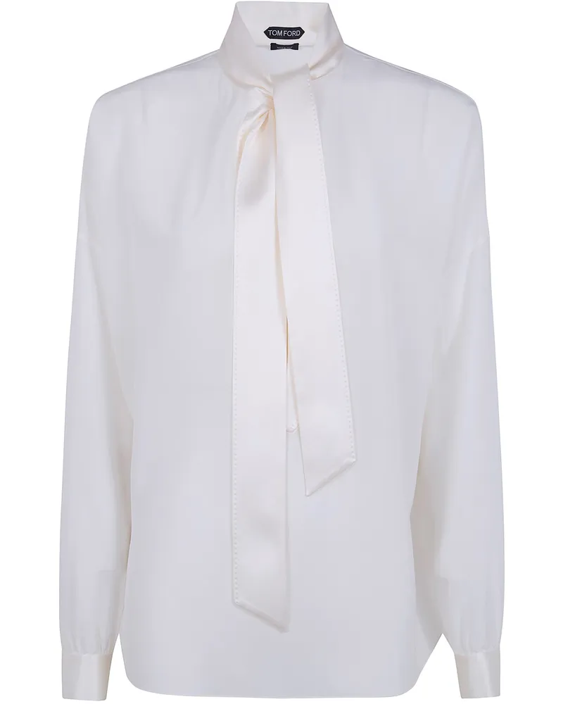 Tom Ford Silk Crepe De Chine Lavalliere Tunic Top White