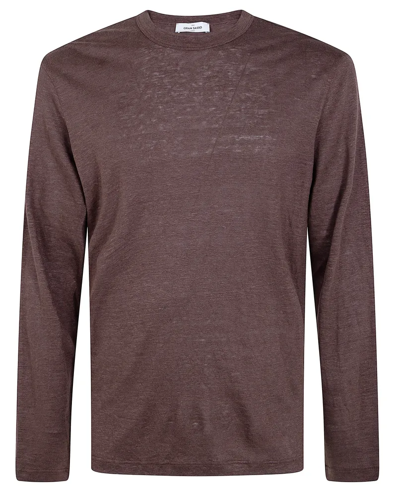 Gran Sasso Logo Print Long Sleeves T-Shirt Brown