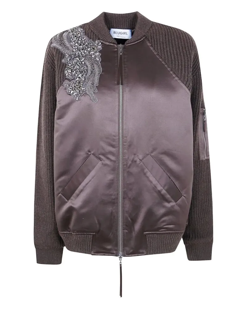 Blumarine Blend Wool & Nylon Bomber Jacket Brown