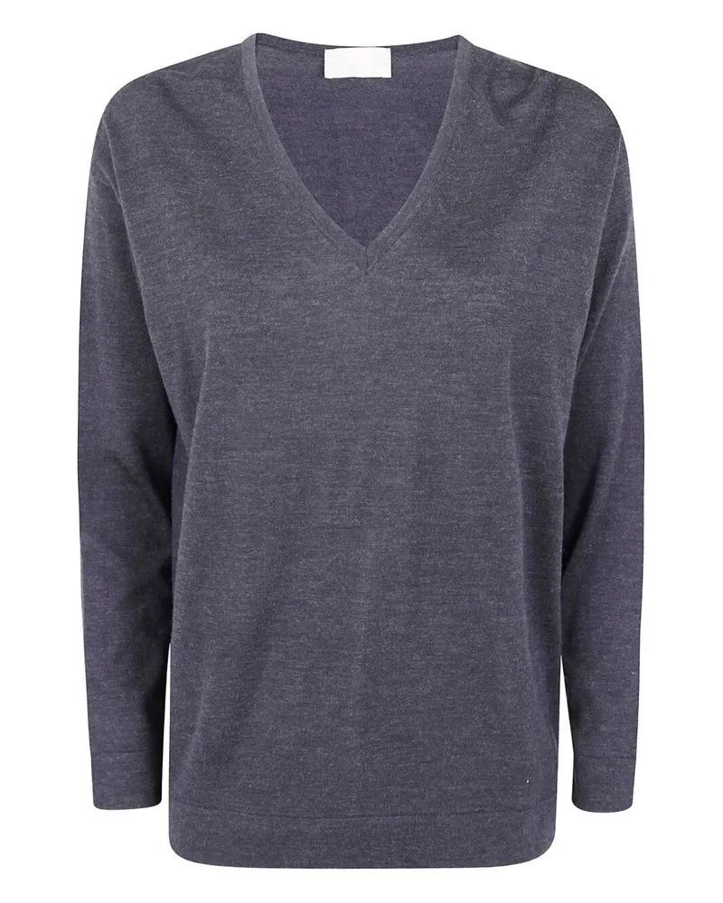 Drumohr  Long Sleeve V-Neck Extrafine Sweater Gray