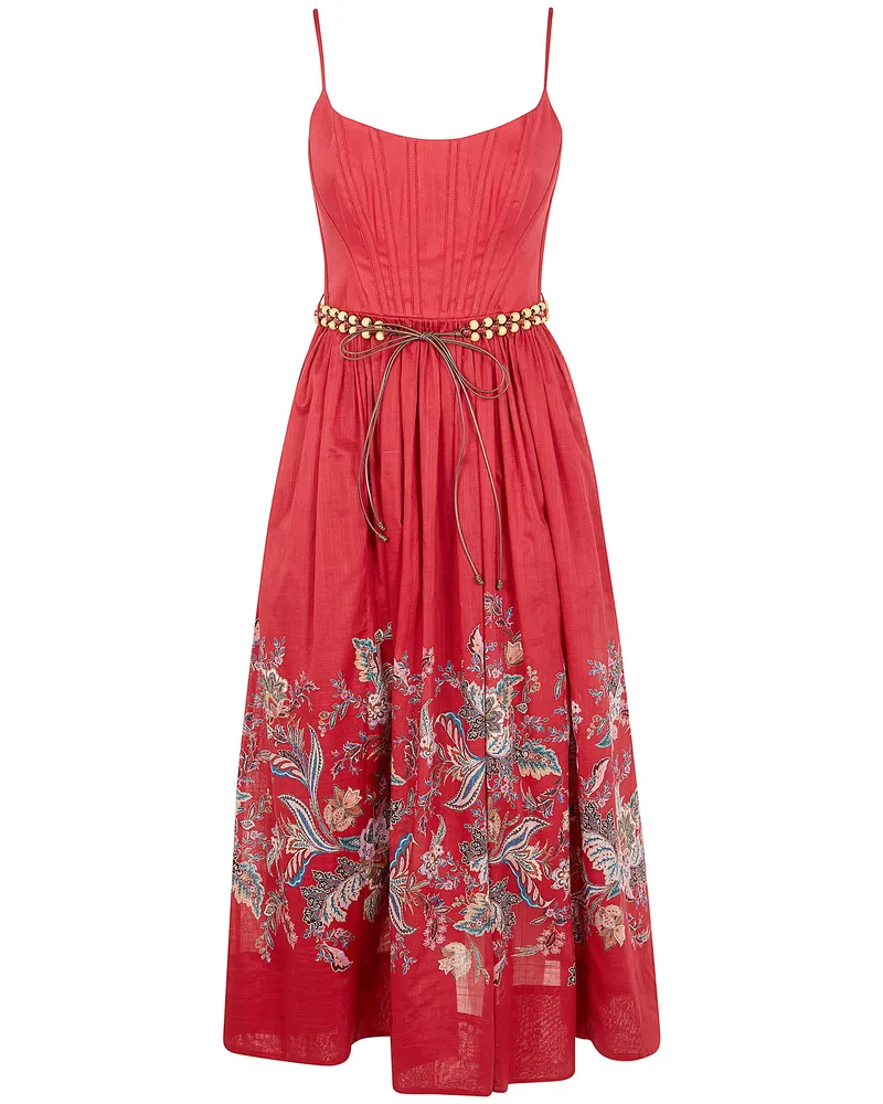 Zimmermann Rhiannon Corset Midi Dress Red