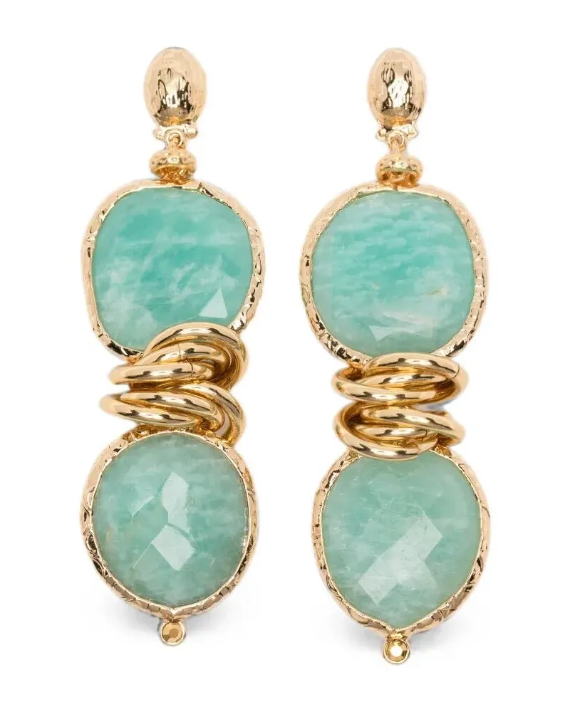Gas Bijoux Earrings Green Stones "Sirena 2 Metallic