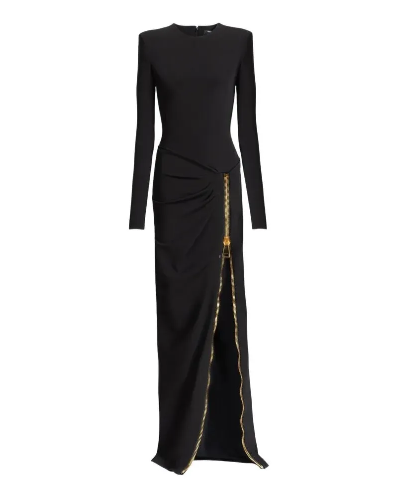 Balmain Abito Lungo Maniche Lunghe Zippato "Compact Jersey Long Dress Black