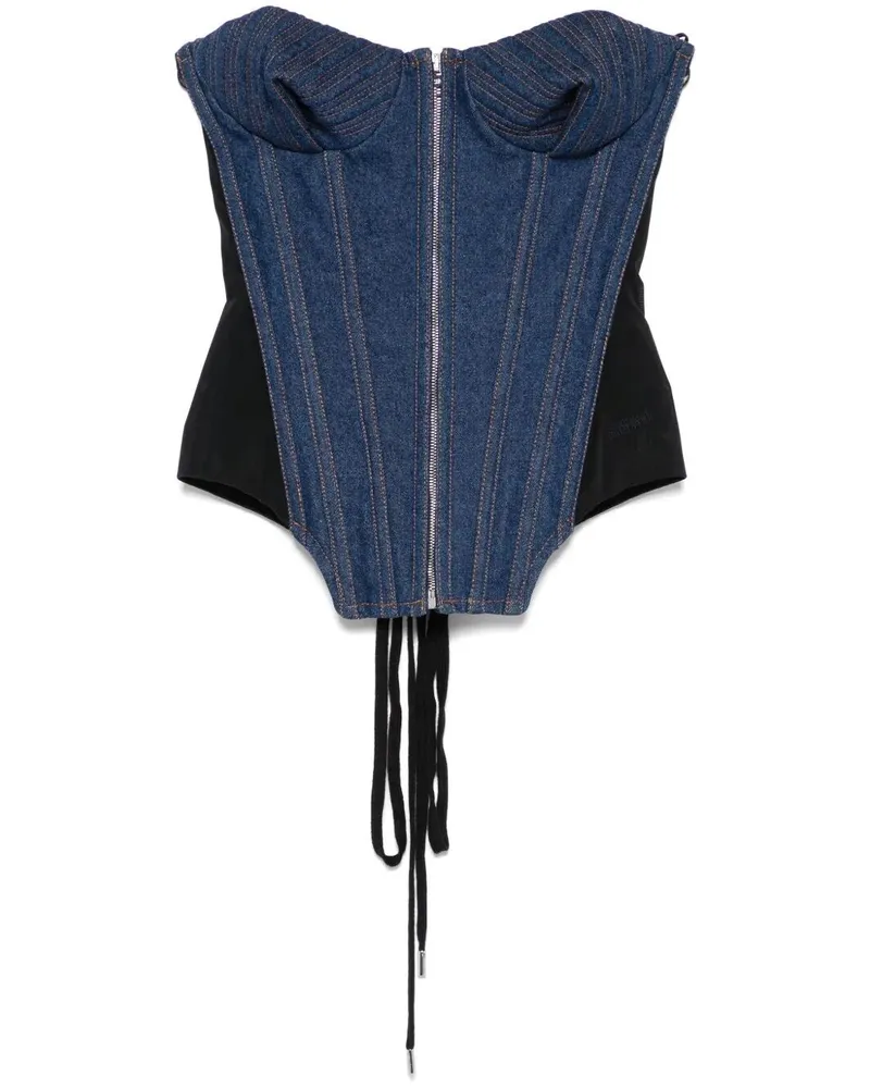 Jean Paul Gaultier Denim Corset With Mesh Detail Black