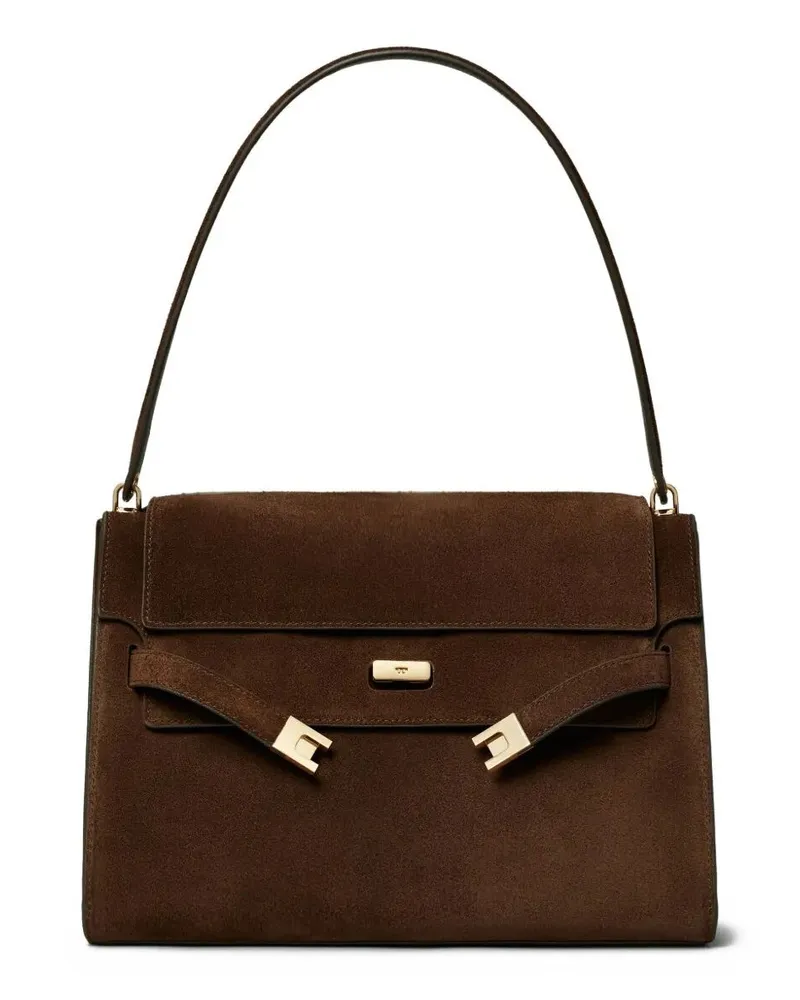 Tory Burch Lee Radziwill Suede Large Shoulder Bag Brown