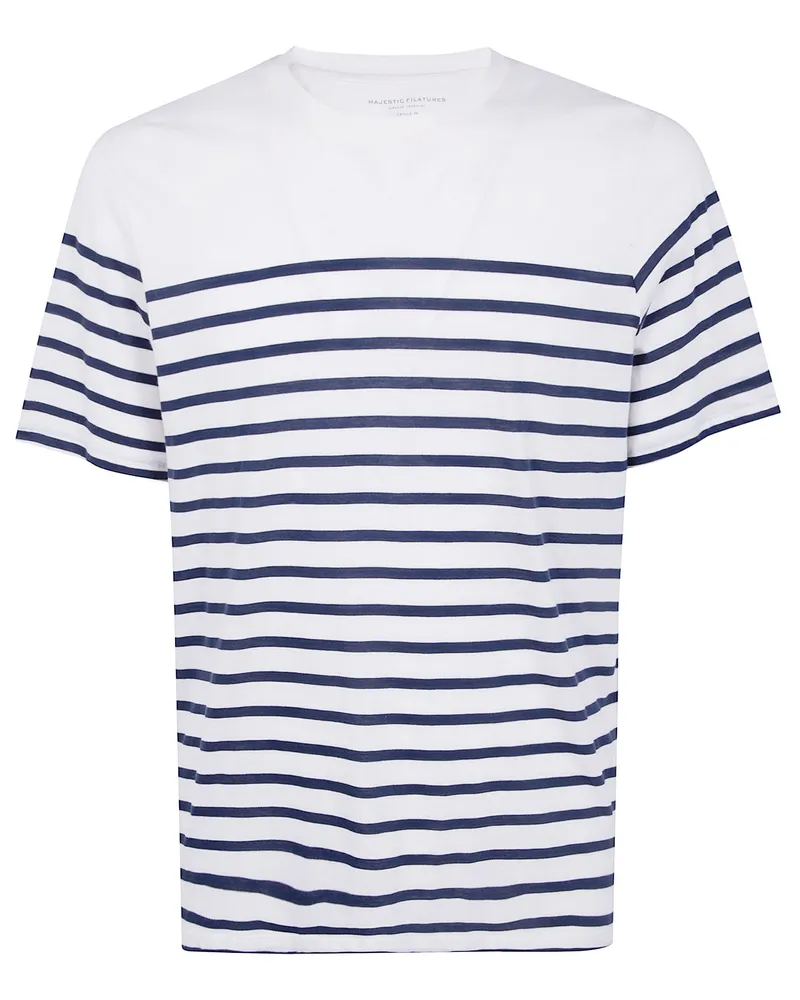 Majestic Ighe And Solid Carre Round Neck Sweater Blue