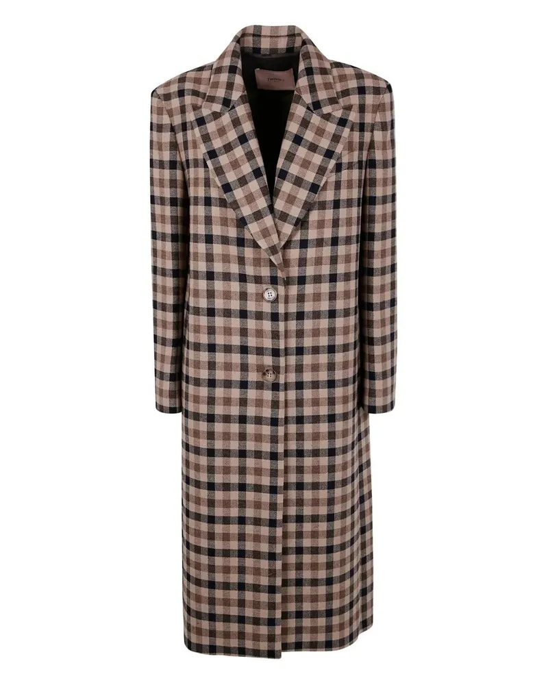 Twin-Set Classic Check Coat Brown