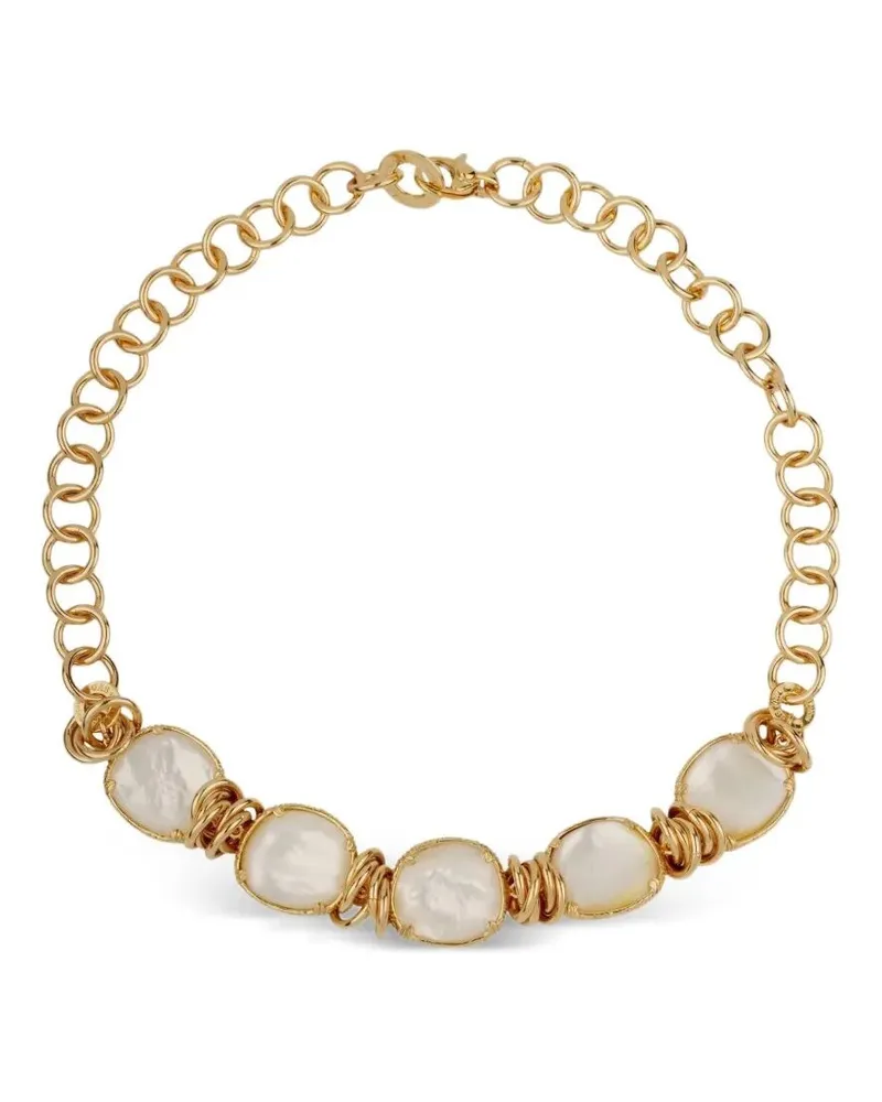 Gas Bijoux Sirena" Old Plated And Mother Of Pearls Necklace Metallic