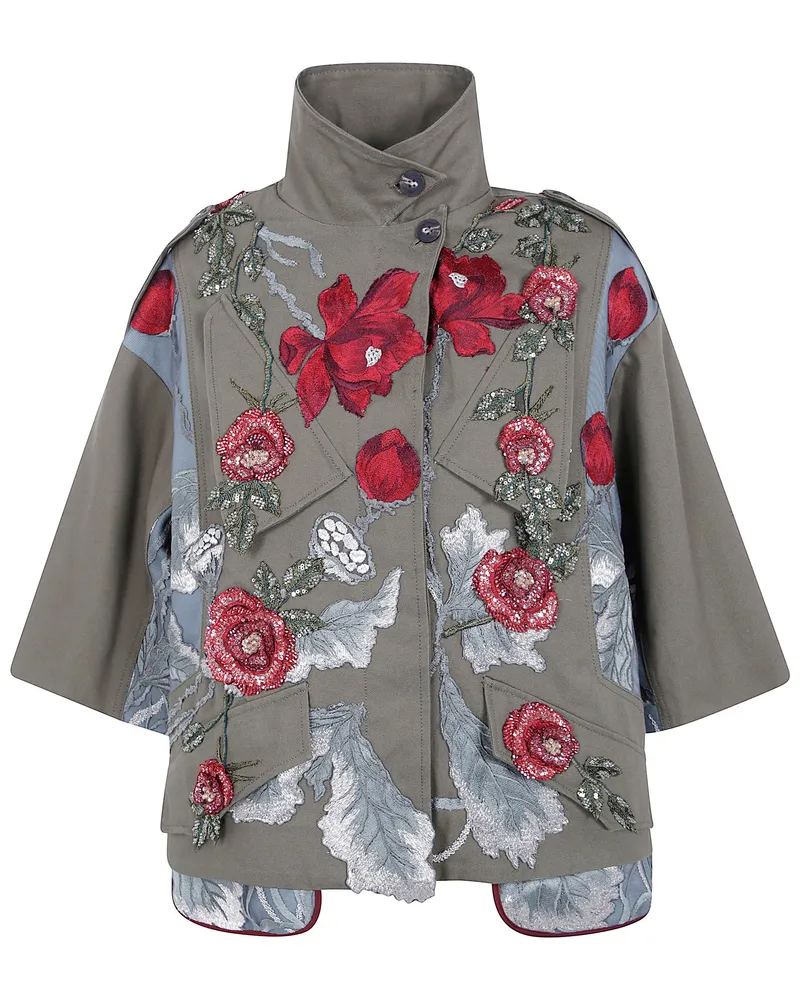 Antonio Marras Coat Floral Short Parka Green