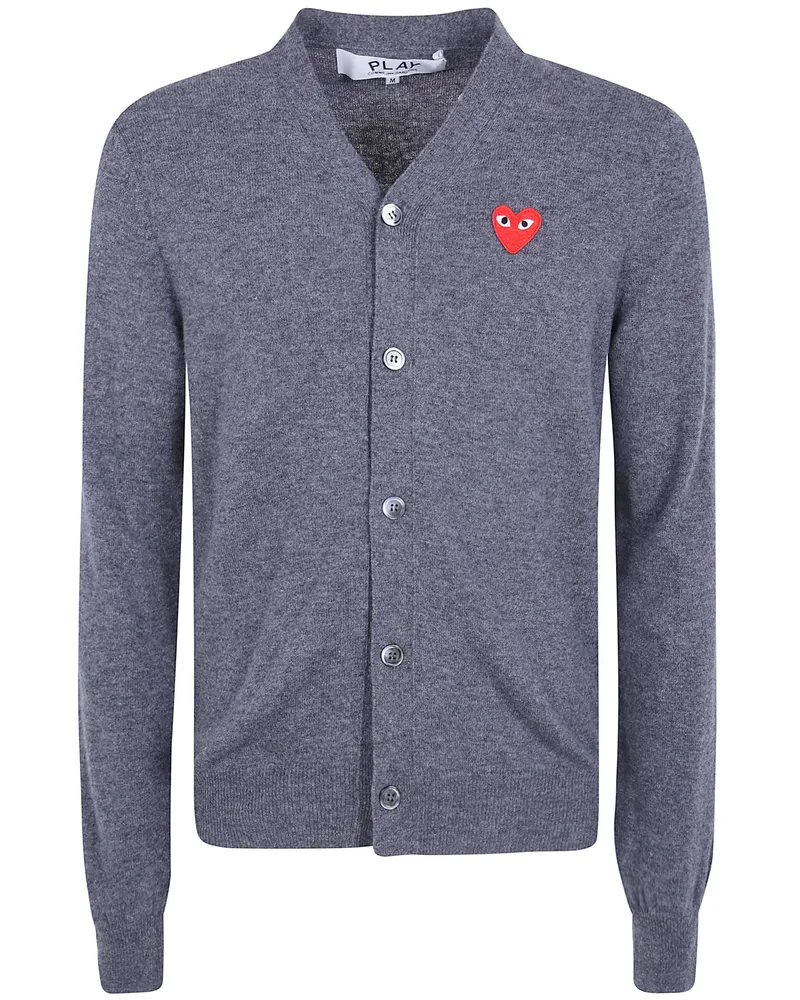 Comme des Garçons Sweater V-Neck "Red Emblem Knit Gray