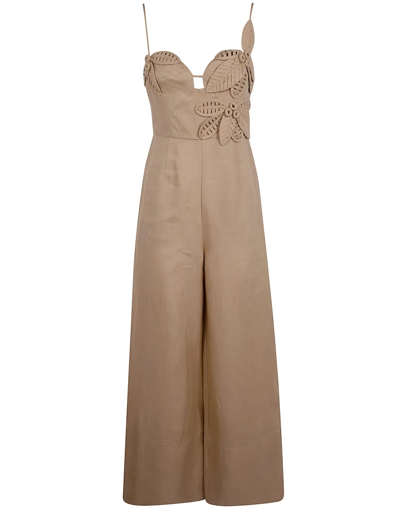 FARM Rio Flowered Jumpsuit Beige
