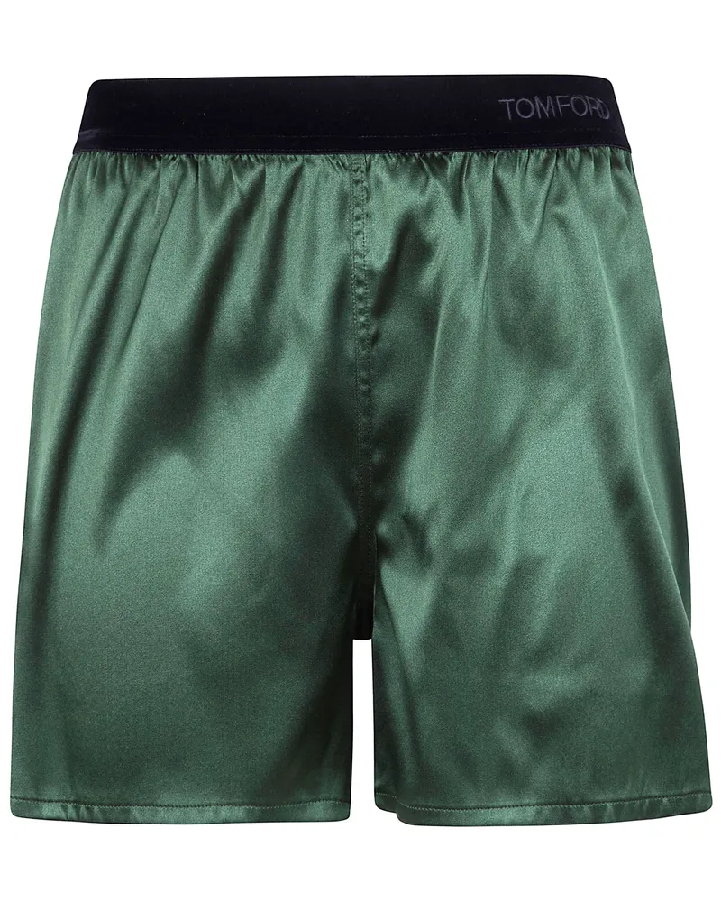 Tom Ford Stretch Silk Satin Pj Shorts Green