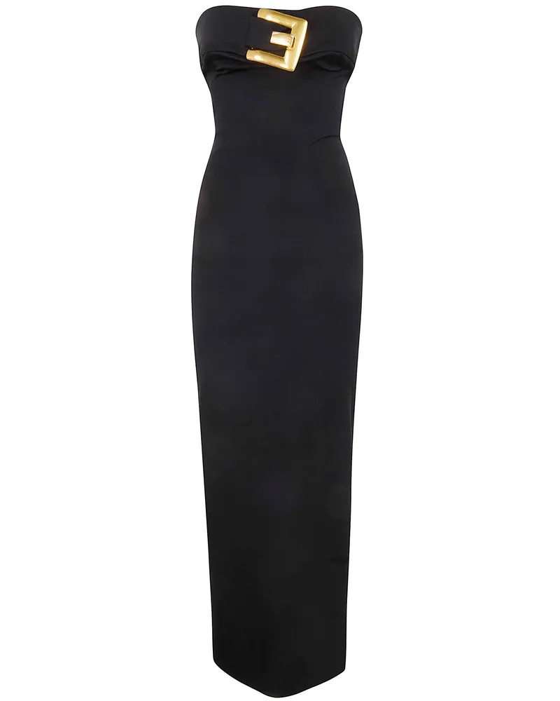 Balmain Belted Bustier Compact Jersey Long Dress Black