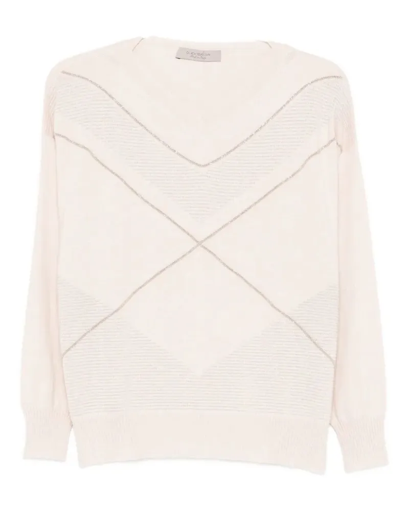 D.EXTERIOR D. EXTERIOR V Neck Intarsio Lux Sweater White