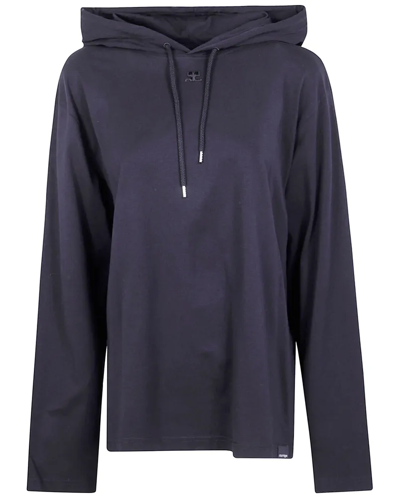 Courrèges Off Shoulder" Hooded T-Shirt Black