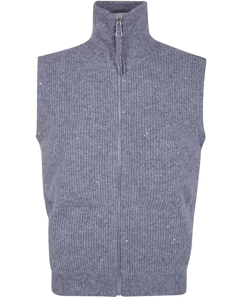 Seventy Sweater Vest Zipped "Zipped Gilet With Pailletes Gray