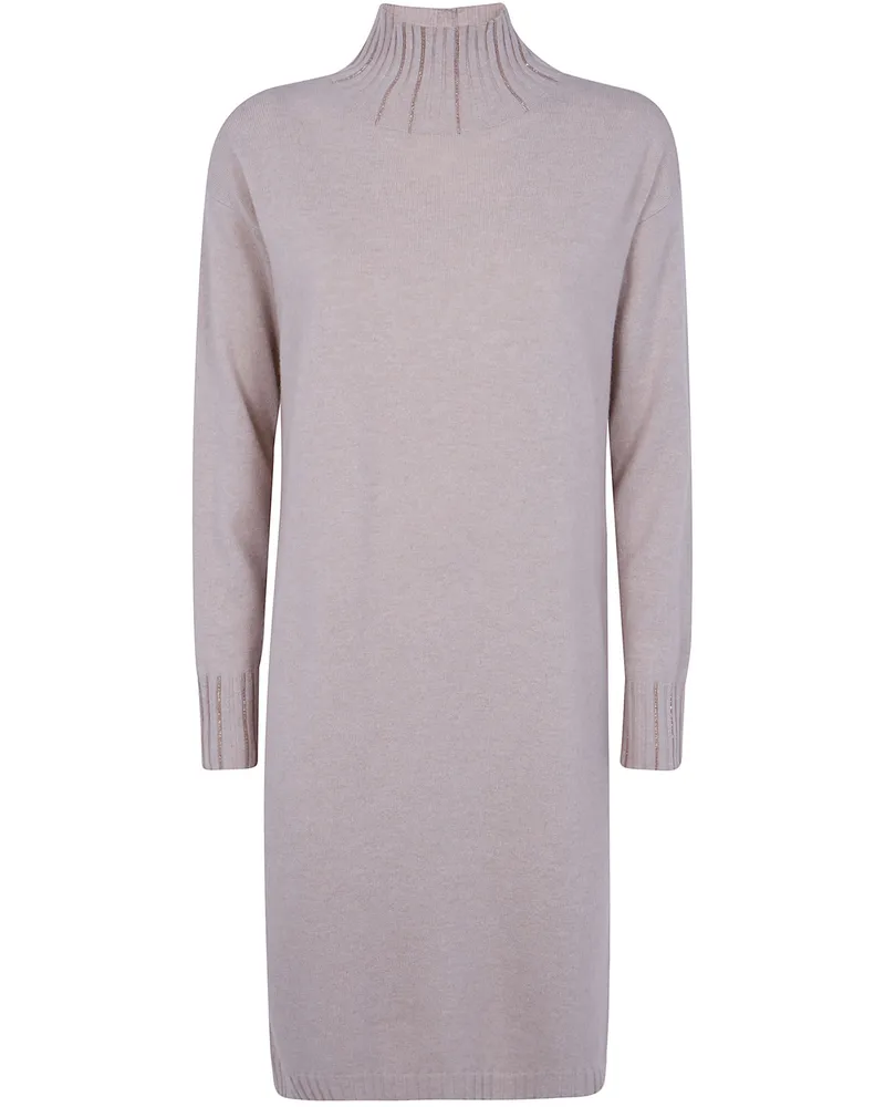 Fabiana Filippi Dress Wool Silk Cashmere "Platinum Turtle Neck Knit Dr Beige