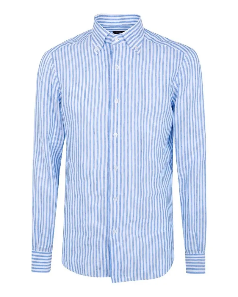 BARBA Classic Linen Large Stripes Shirt Blue