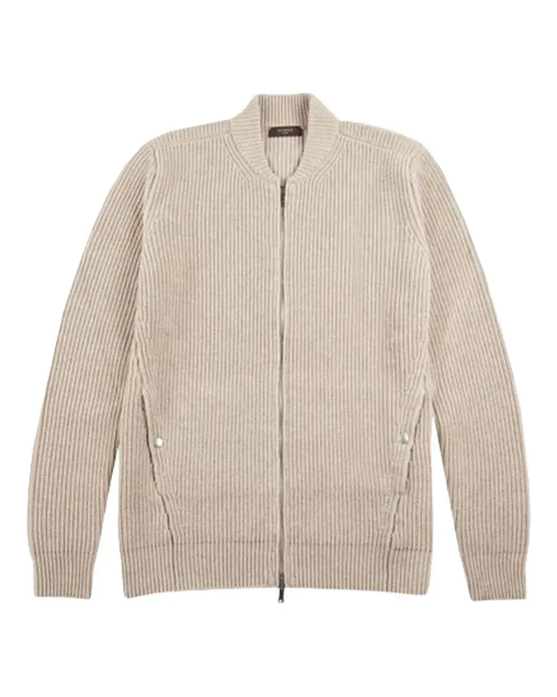 Zanone Full Zip Slim Fit Sweater Beige