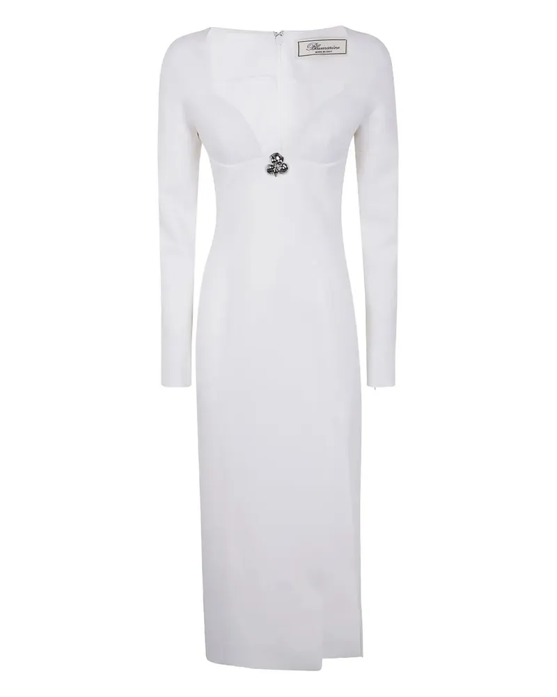 Blumarine V Neck Midi Crepe Double Dress White