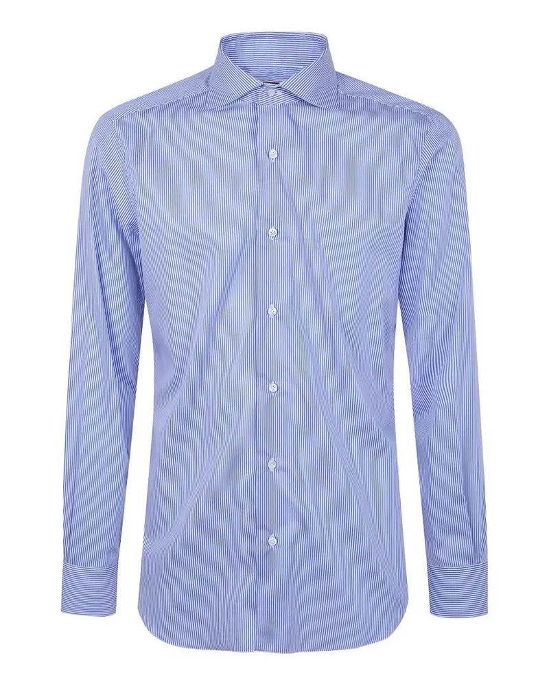 BARBA Classic Cotton Twill "Stright Bacchetta" Shirt Blue
