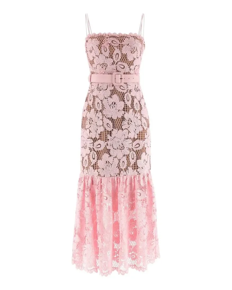 Self-Portrait Pink Crochet Lace Midi Dress Pink