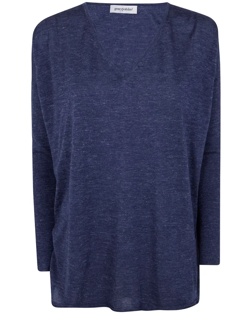 Gentryportofino Knit V Neck Sweater Blue