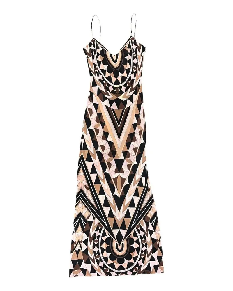 Emilio Pucci Crepe De Chine Midi Dress Beige