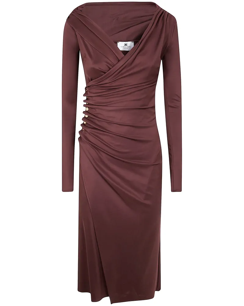 Elisabetta Franchi V Neck Midi Dress Brown