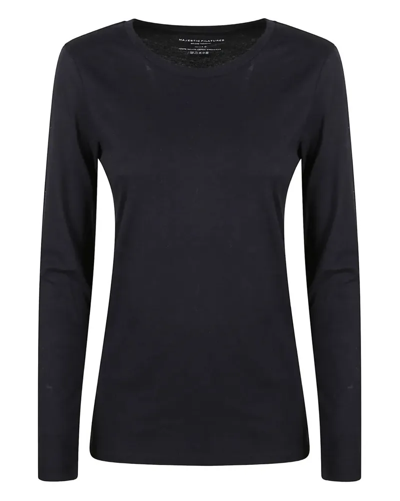 Majestic Round Neck Long Sleeve Sweater Black
