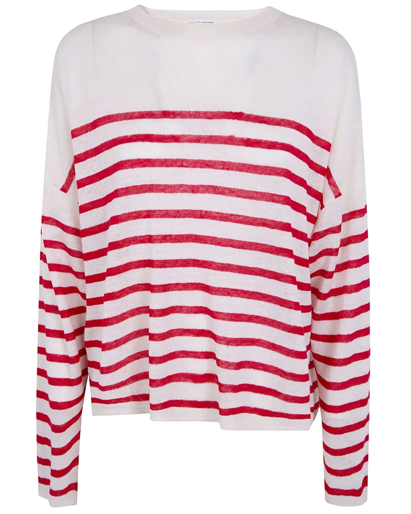 Majestic Oversized Linen 100 Stripes T-Shirt Red