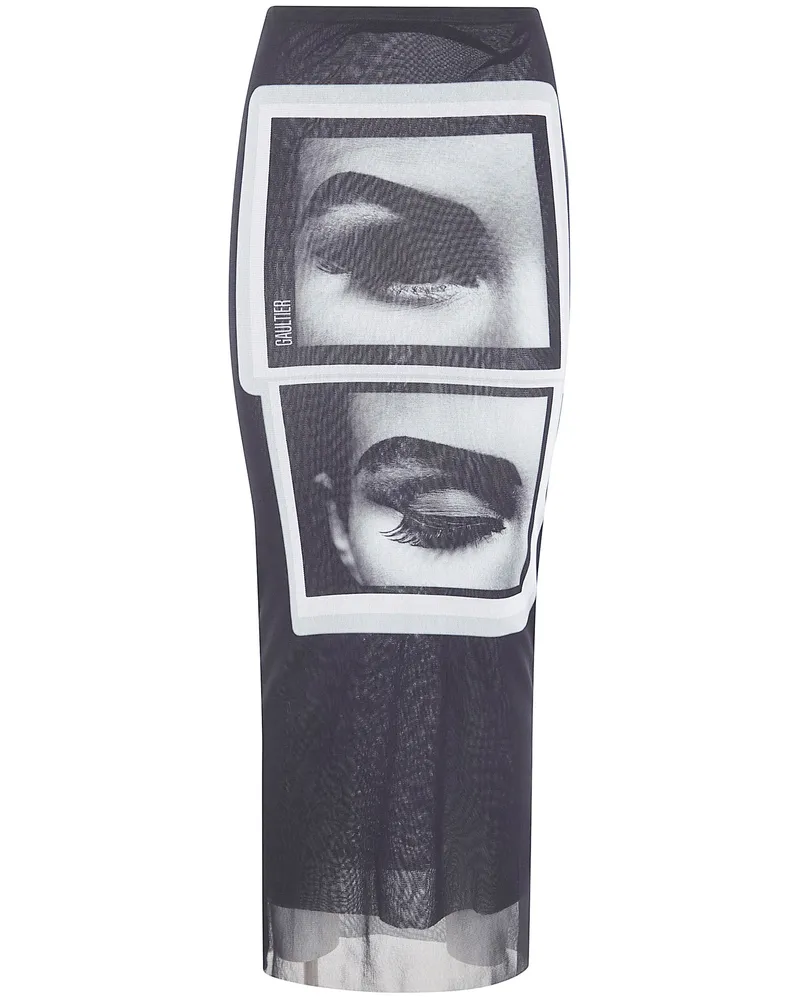 Jean Paul Gaultier Re-Edition: Mesh Long Skirt Printed "Eyes And Lips Black